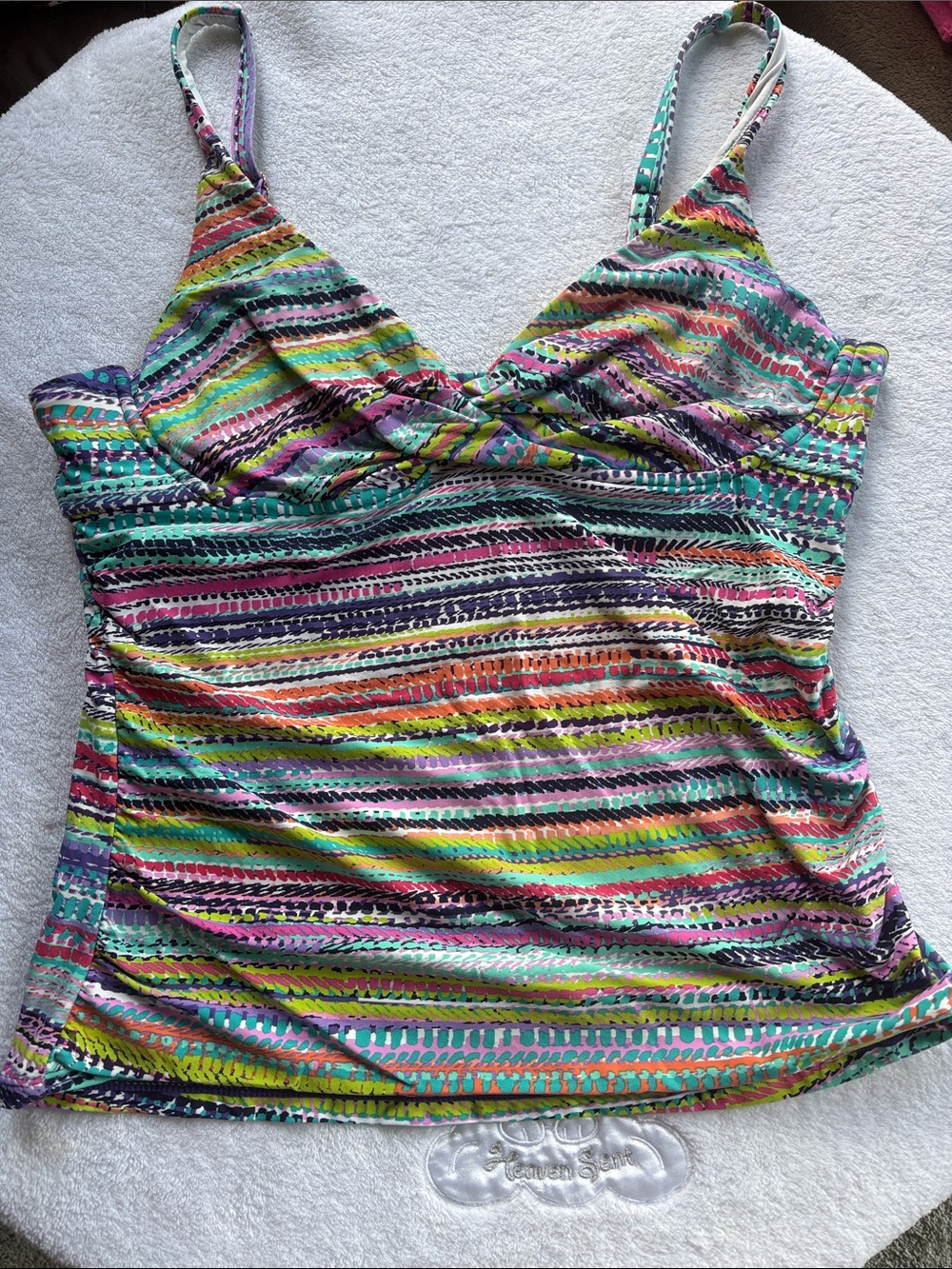 🌟 EUC Anne Cole: Multicolor Striped Camisole Swim Tank: Size 40 B/C.